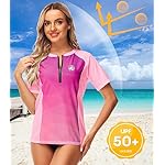 AOBUTE Women Zip Rash Guard UPF 50+ Gradient Short Sleeve Swim Top Surf Shirts - Image 4