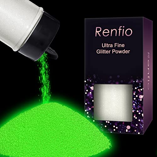 Renfio Glow in The Dark Glitter, 1.94oz 55g Luminous Ultra Fine Glitters Powder Glowing Glitter Epoxy Resin PET Flake 1/128