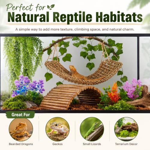 Image of Bearded Dragon Tank Accessories, Reptile Mat Hammock Plants Bridge Jungle Climber Vines Terrarium Decorations for Leopard Gecko, Hermit Crab Lizard Snake (9 PCS Without Reptile Mat)