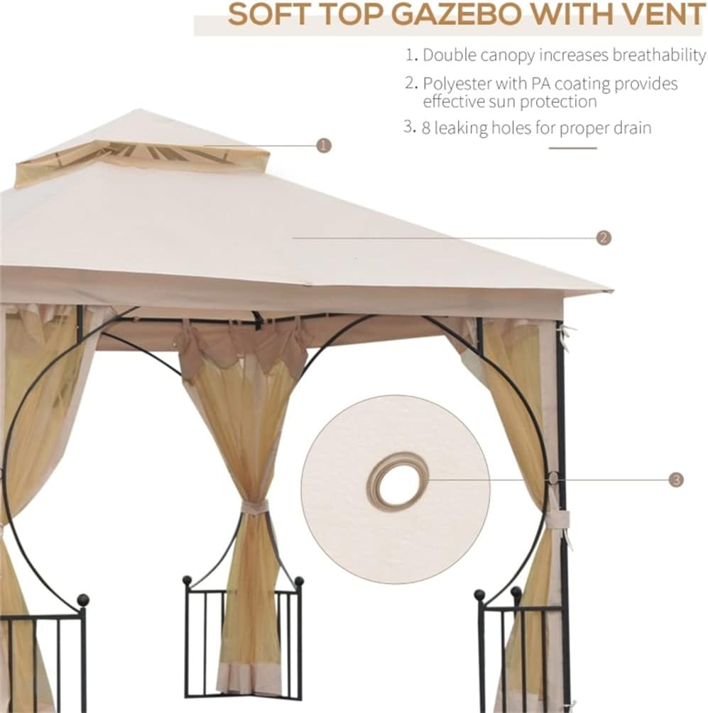 10' X 10' Steel Outdoor Garden Patio Gazebo Canopy with Netting Walls for Backyard Garden