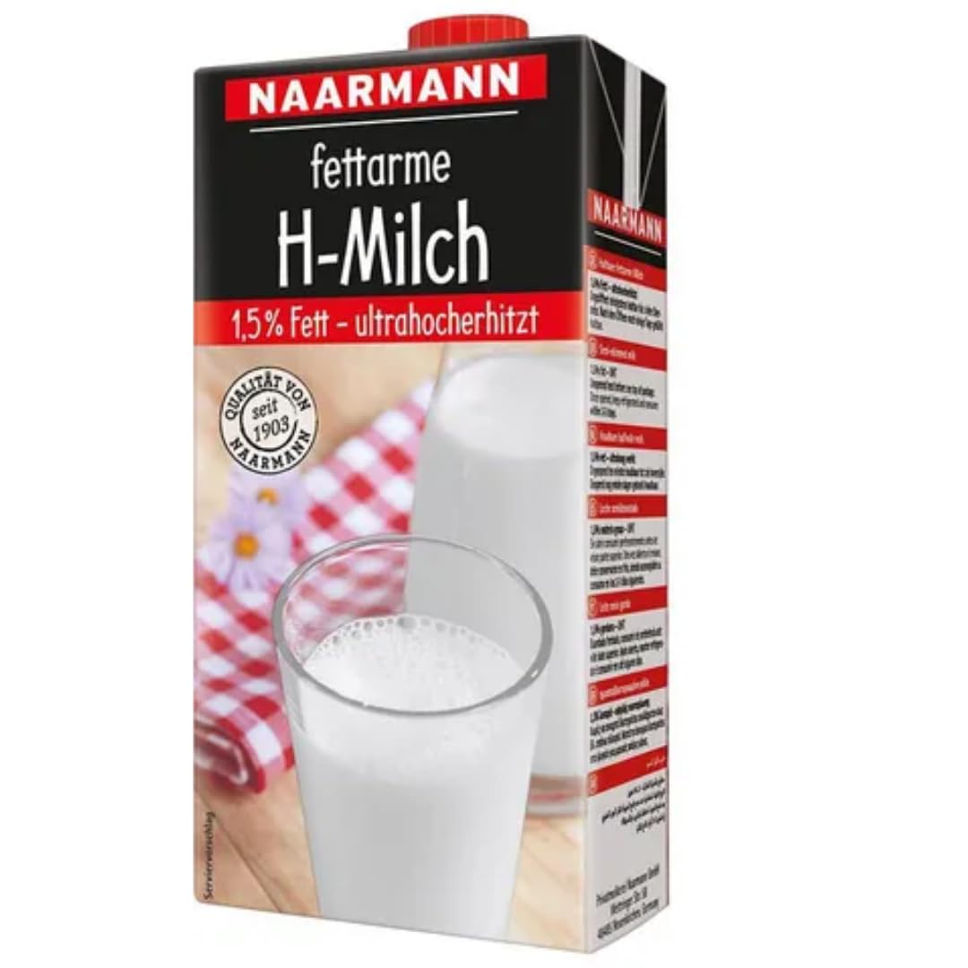 Naarmann Milch fettarme H-Milch 1,5% Fett Haltbare Milch, je 1 Liter, 24 Stück + pufai
