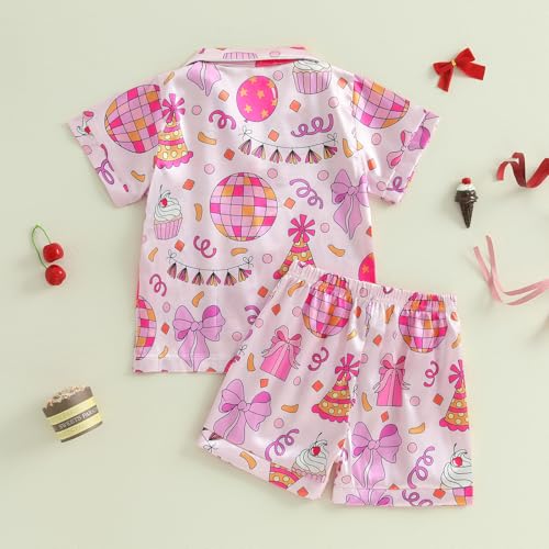 Kuriozud Birthday Girl Pajamas Silk Stain Pjs Shirt Tops+Shorts 2Piece Set Birthday Toddler Kids Little Girl Nightgown Gift4