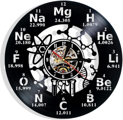 Chemistry Periodic Table Wall Clock, Black Vinyl Record Design, 11.8
