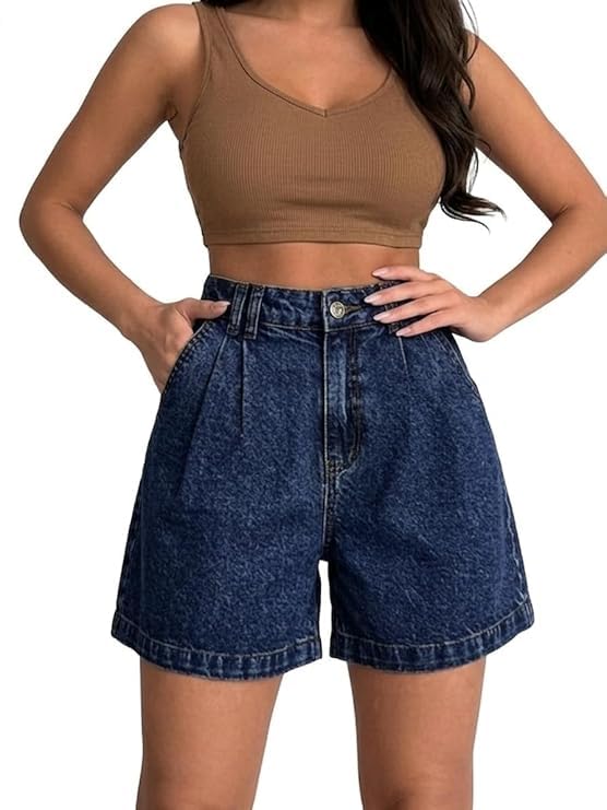 Women's Denim Shorts | High Waist Solid Casual Relaxed Fit Jean Shorts for Girls & Women | Comfortable Everyday Wear-image-30