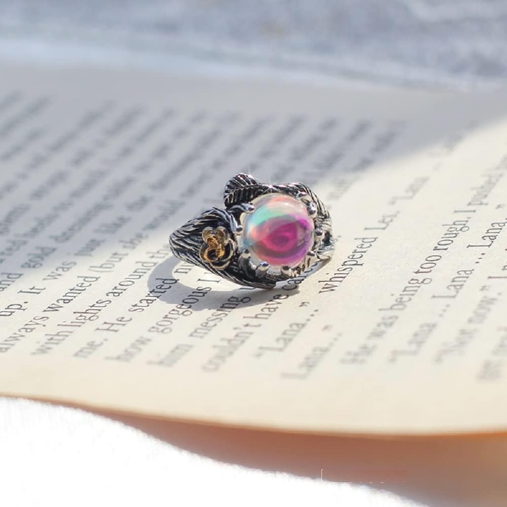 Unique Vintage Flowering Twig Rainbow Moonstone Engagement Ring for Women,Victorian Style Solitaire Ring Thai Silver Jewelry (US Size 8) - Image 6