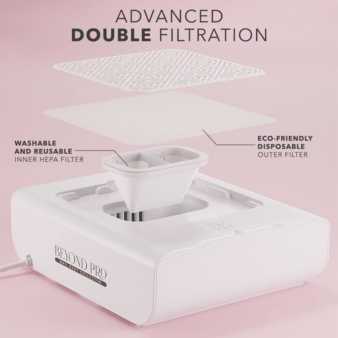 Kiara Sky Beyond Pro Nail Dust Collector, Super Suction Vacuum Technology, Double Filtration, Reusable HEPA Filter - White