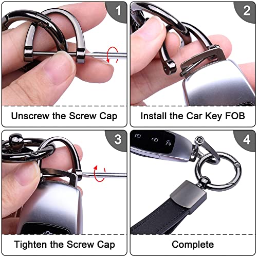 Wisdompro Genuine Leather Car Keychain, Universal Key Fob Keychain Leather Key Chain Holder For Men And Women, 360 Degree Rotatable, With Anti-Lost D-Ring, 3 Keyrings And 1 Screwdriver - Black #TOP6