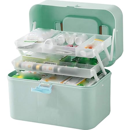 Amazon Umora救急箱 収納ボックス 薬箱 薬ケース お薬 箱 工具箱 応急ボックス 薬収納 小物収納 3段式 取っ手付き 大容量 多機能 ケース 応急手当箱 グリーン Umora 救急箱 救急セット