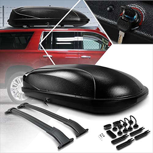 Aluminum Roof Rack Cross Bars Rails + Black Rooftop Cargo Carrier Box w/Keys Compatible with 15-18 Escalade Yukon Tahoe