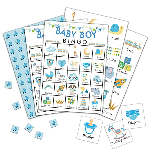 Baby Boy Bingo Cards, Blue Baby Shower Game For 24 Players, Gender Reveal Party Games For Family Friends Activities, Holiday Party Favors Supplies Decorations(01) #TOP16
