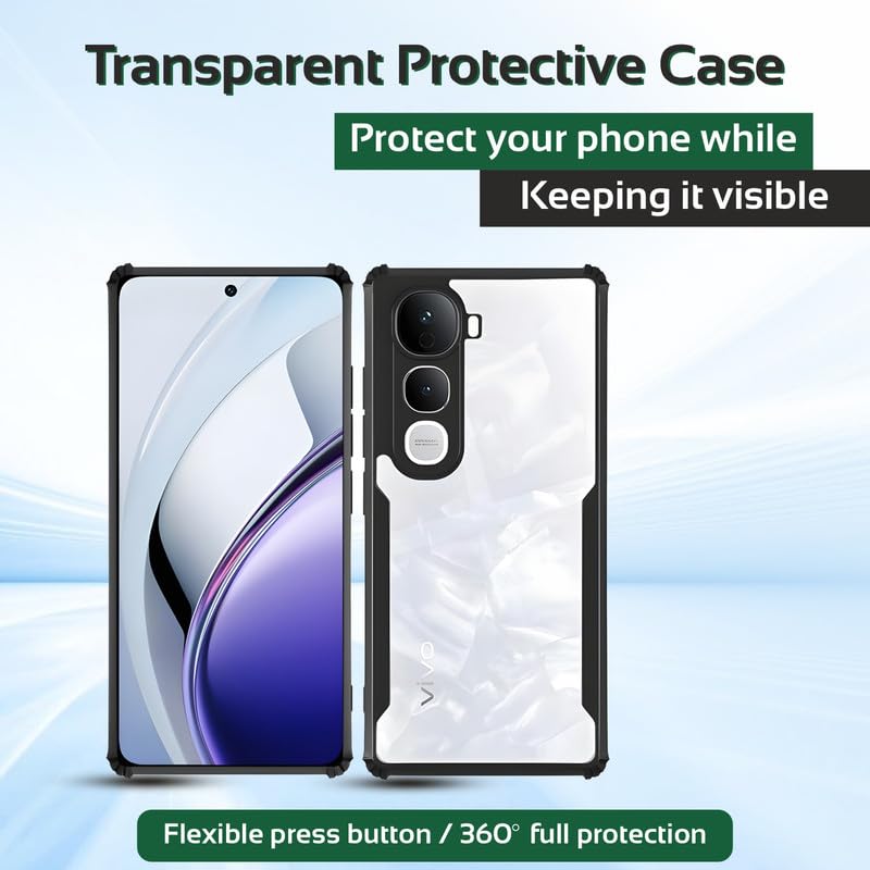 Image of AIBEX Compatible for Realme P4 5G Mobile Back Case Cover, Crystal-Clear Shockproof Bumper with Camera Guard | 360 Hybrid Protection (TPU+PC) | Anti-Yellow, Slim Transparent - Black