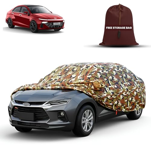 Image of MORNYRAY Car Cover for Hyundai Verna | Fully Waterproof Car Body Cover | with Mirror & Antenna Pocket | Dustproof, Windproof & Anti-Scratch Lining, Camouflage