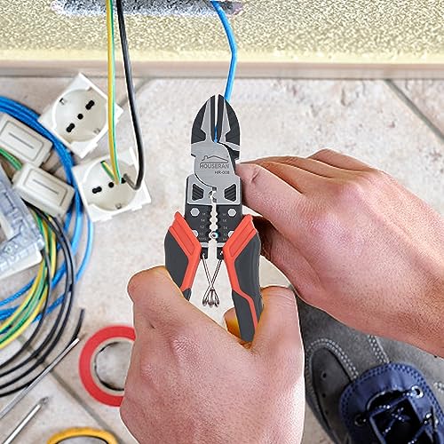 Image of Side Cutters, 7-1 /2 Inch, Wire Cutters Heavy Duty | Spring Loaded with Safety Lock, Wire Stripper and Crimper, 3-in-1 Diagonal Cutters for Cutting, Crimping, and Stripping