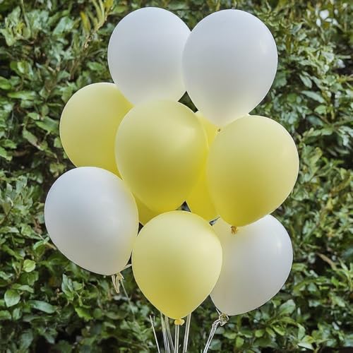 Image of Regular Balloon Combo For Decoration with Glue Dots & Balloon Arch Strip - Party Decor Set For Easy Party Setup (WHITE YELLOW, 100)