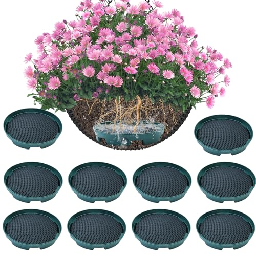 Wenfan 10 Set Invisble Hanging Basket Insert 7”Hang Basket Drip Pan 3-in-1 Plant Saucers Trays Plastic Water Catcher Tray Self Watering Planter Insert Plant Auto Watering Devices for Hanging Basket