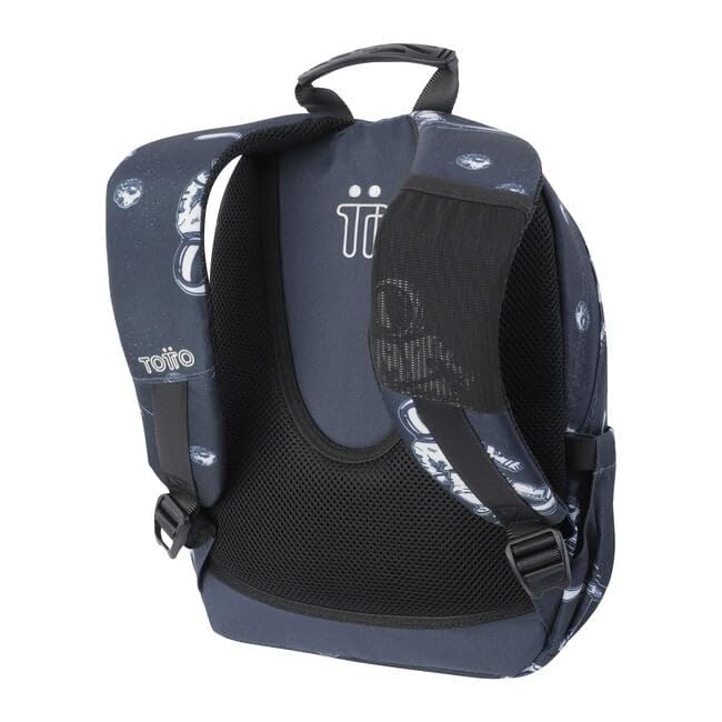 TOTTO - Mochila Escolar, Modelo Tempera, Capacidad 12 L, 3 Bolsillos, Bolsillo Tablet 10", Bolsillo Botella, Espaldar Ergonómico con Flujo de Aire, Cómodas Correas en S, Estampado Astronautas