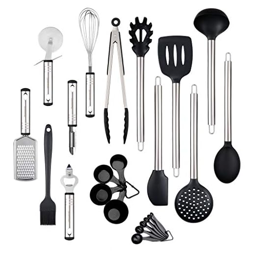 Rackaphile - 23 Piezas Utensilio de Cocina Silicona, utensilios cocina juguete, Certificación de FDA, para Sartén antiadherente, Utensilio Silicona y Acero Inoxidable, color negro