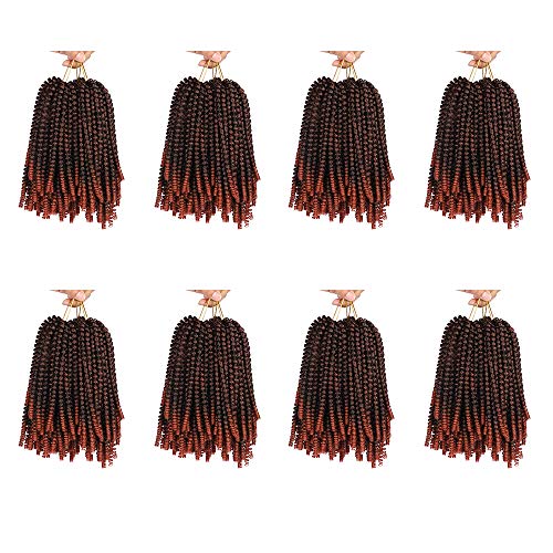 8 Inch Spring Twist Black Red Omber Color 8 Packs 60g/Pack Spring Twist Crochet Hair Low Temperature Fiber Synthetic Braiding Hair Extensions (8Inch,#T350)