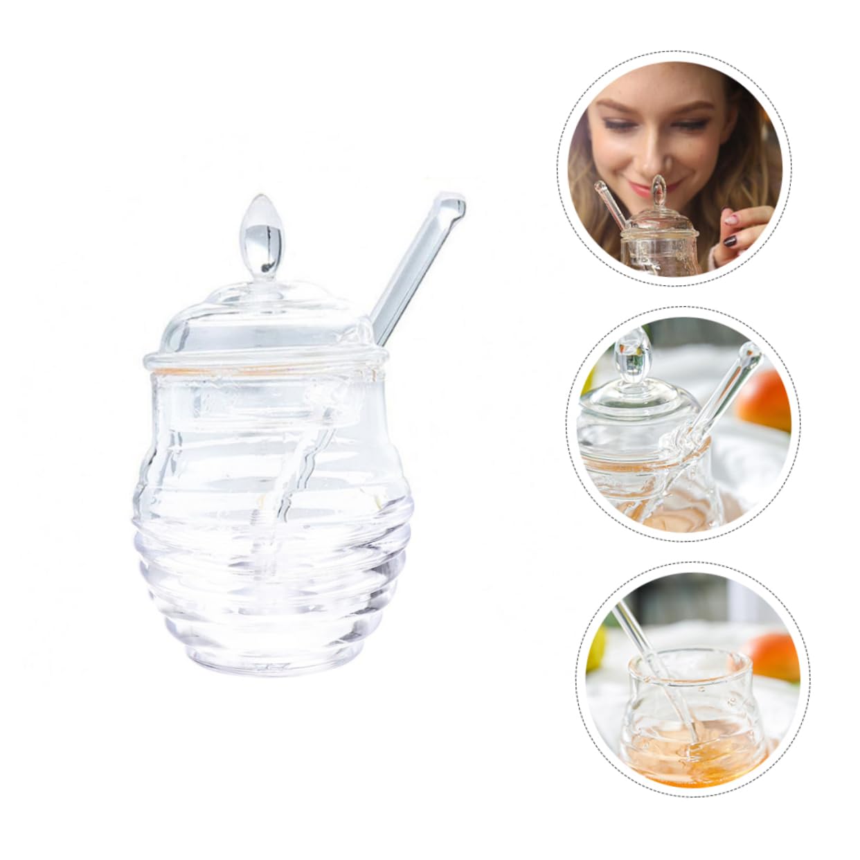 Mikinona 1pc Honey Pot Clear Jars Honey Spoon Stirrers Storage Jar Fruit Jam Jar Honey Container Honey Jar Honey Dipper Sticks Honey Drizzle Stick Transparent Of Plastic Particles re-usable