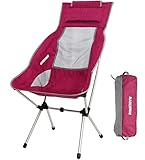 MARCHWAY Lightweight Folding High Back Camping Chair with Headrest, Portable Compact for Outdoor Camp, Travel, Picnic, Festival, Hiking, Backpacking (Red)