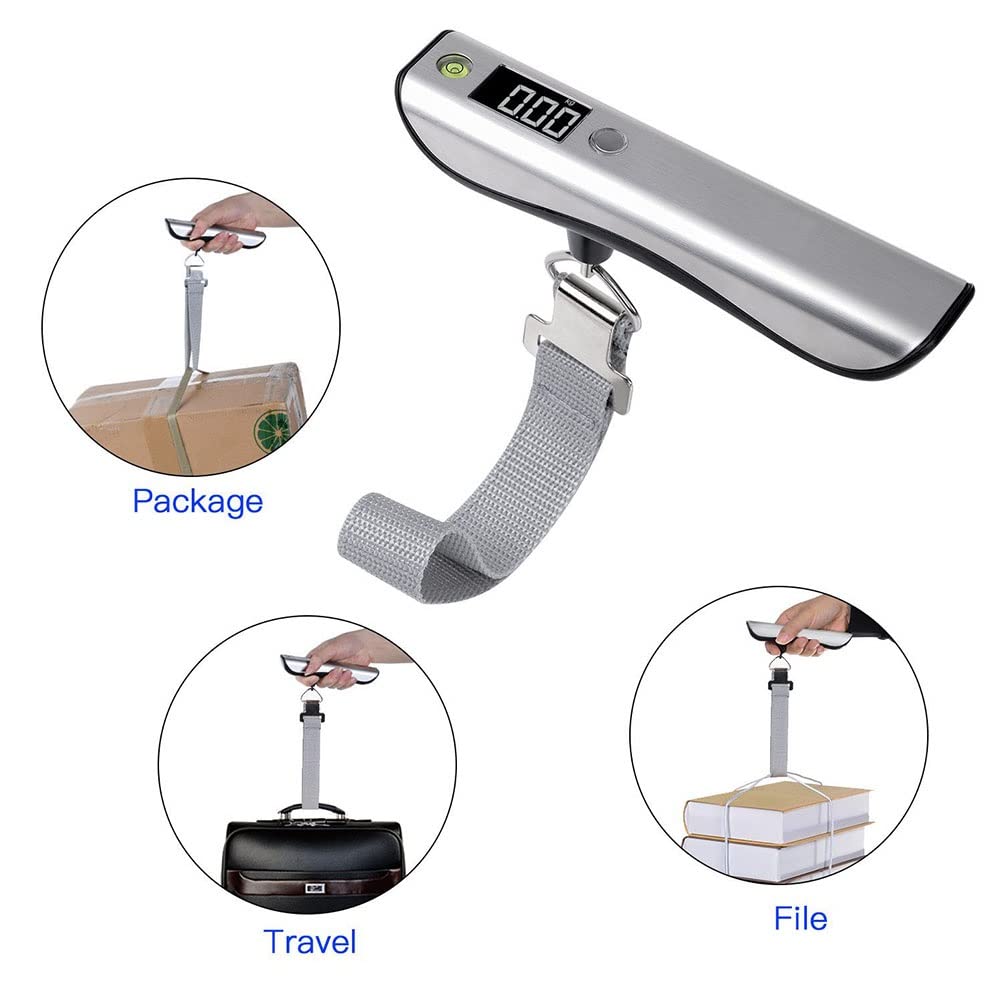 Balanza digital para pesca con regla Balanza digital Balanza electrónica Balanza de bolsillo para equipaje Balanza colgante para maleta Balanza de viaje Herramienta para pesar equipaje (Plata 50