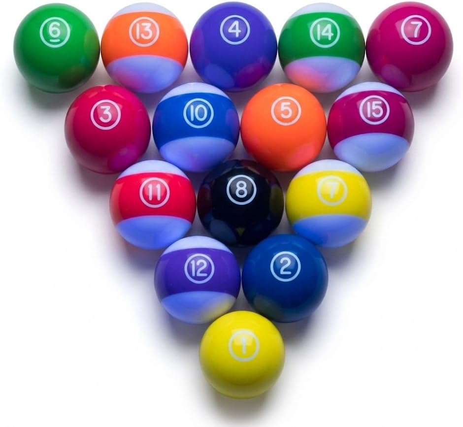 BuyBocceBalls Listing - Premium Quality, EPCO Glo Regulation Billiard or Pool Set, with 5.75oz, 2.25" diam Balls (Glows Under Black Light). Made in USA.