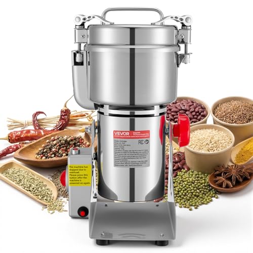 Image of VEVOR 750g Electric Grain Mill Grinder, High Speed 2000W Commercial Spice Grinders, Stainless Steel Pulverizer Powder Machine, for Dry Grains Spices Cereals Coffee Corn Pepper, Swing Type