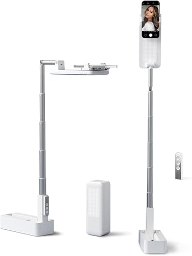 Soporte de teléfono para grabación, montaje superior con luz, soporte para selfie, portátil, extensible, rotación de 360°, ajustable, control remoto