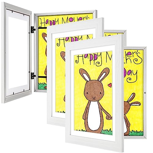 Image of JDZIVTOP 3-Pack White Kids Art Frames - 10x12.5 with Mat, 8.5x11 Without Mat, Changeable Front Opening, Holds Drawings, Crafts, Artwork