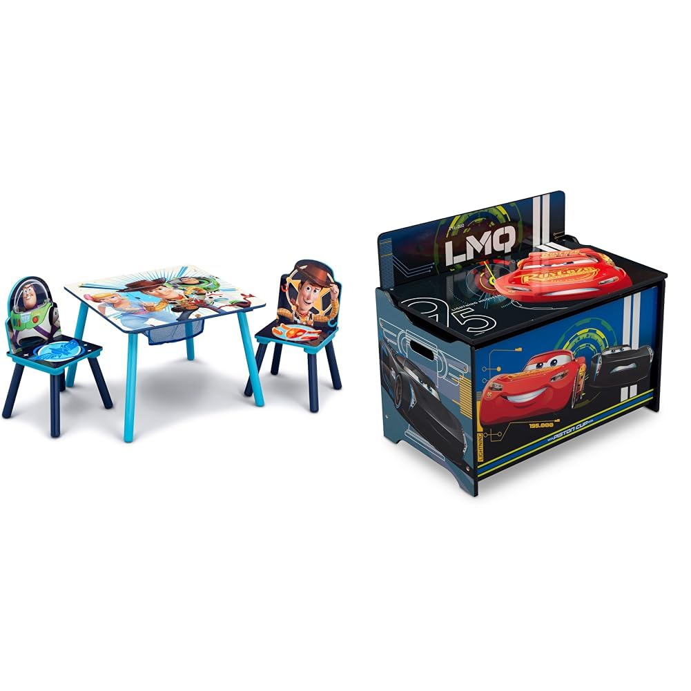 Delta ChildrenKids Table and Chair Set with Storage (2 Chairs Included) & Deluxe Toy Box, Disney/Pixar Cars