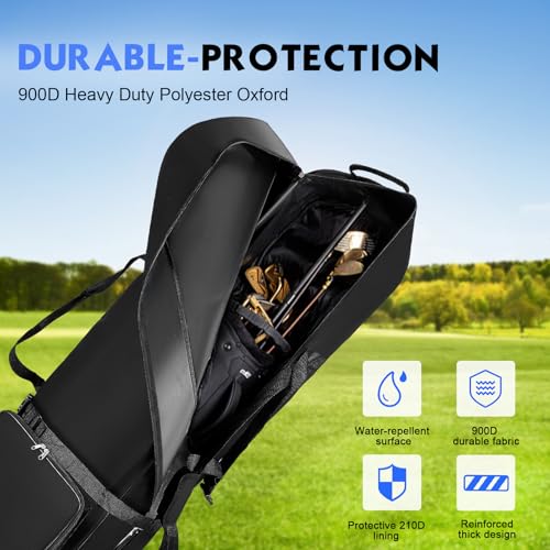Eirolace Golf Reisetasche mit Rädern, 900D Duty Oxford Golfbag, Faltbar Tragbare Golf Travel Bag mit Aufbewahrungstasche, Verschleißfest Golfschläger-Reiseabdeckungen für Reisen und Flüge