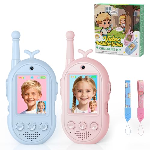Vídeo Walkie Talkies para Niños, Walkie Talkies Recargables con Videollamada, Largo Alcance 400m, Juguetes Cumpleaños para Niños y Niñas de 3 a 12 Años(Set de 2)