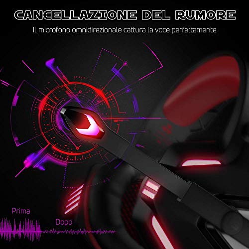 VersionTECH. Cuffie gaming per PS4 con microfono pieghevole, audio surround, luce LED, cancellazione del rumore, fascia imbottita. Compatibile con PS4/PC/Xbox One/PSP/smartphone/tablet