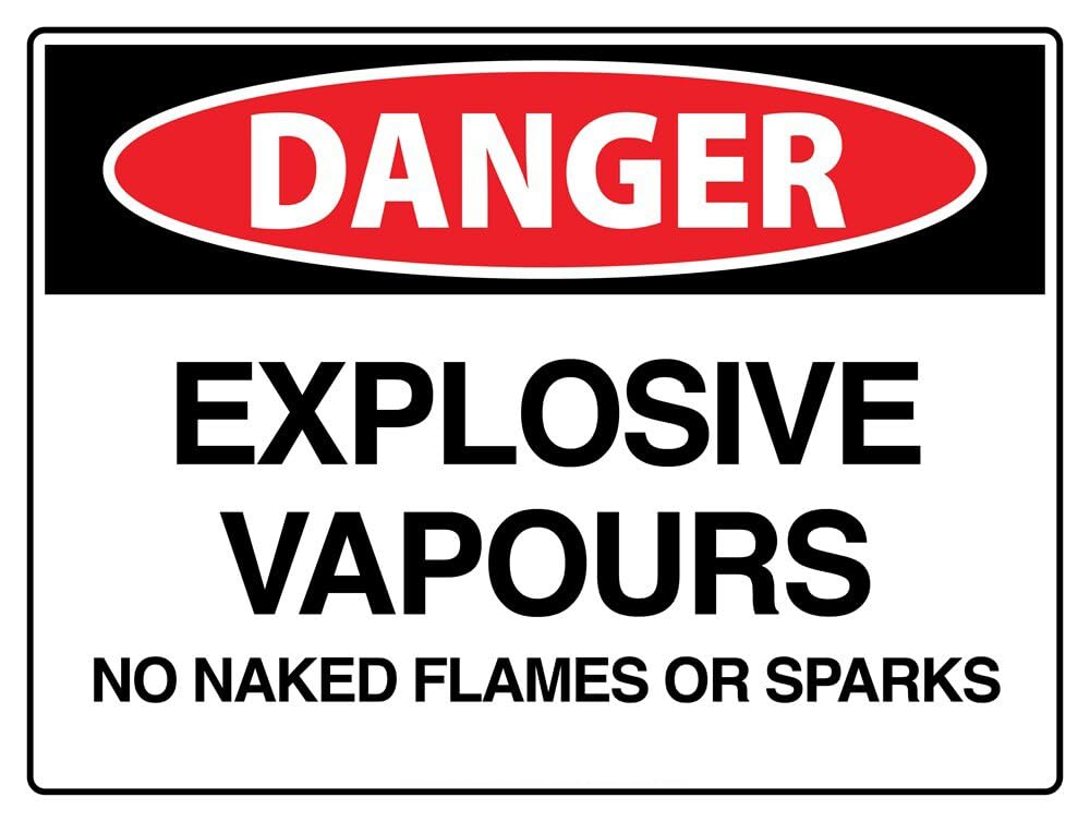 Tin sign vintage Explosive Vapours No Naked Flames or Sparks Plaque Poster for Bar Pub Beer Home Garage Man Cave Wall Decor 12x8 Inch