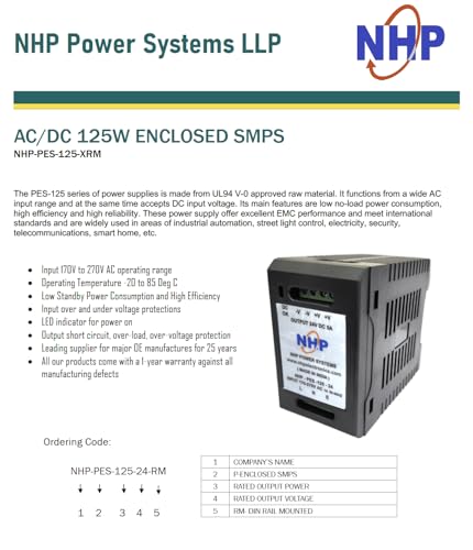 Image of NHP SMPS 24V 5A (125W) Switch Mode Power Supply (NHP-PES-125-24) DIN Rail Mounting