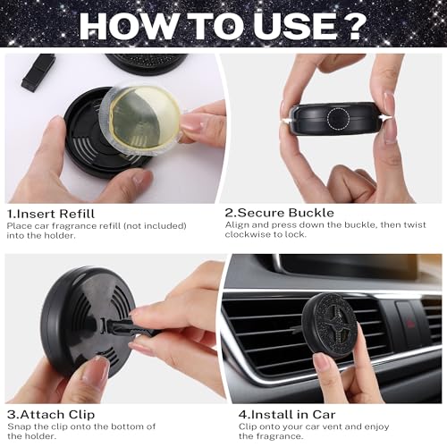 Image of 2 Pack Car Scent Holders Compatible with Bath & Body Works Refills | Car Fragrance Holder, Air Freshener Vent or Visor Clip, Refillable Diffuser, Easy-Open, Refills Not Included, Diamond Black