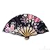 Price comparison product image CHN Elements.accessories F-M1-Oriental Dress Up Mini Satin Folding Fan with Curved Bamboo Handle in Floral Pattern-#1 black