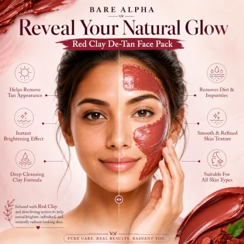 Image of Moroccan DeTan Brightening Face Pack for Advanced Skin Renewal & Radiance | Clay Mask for Tan Removal, Skin Brightening, Deep Cleansing & Glowing Complexion | Suitable for All Skin Types | 100gm