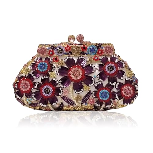 Image of Fancy Vintage Flower Rhinestone Clutch Multicolor Floral Crystal Evening Bag Purse Wedding Cocktail Bag