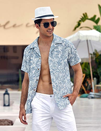 Coofandy Men Hawaiian Floral Shirts Loose Fit Tropical Holiday Linen Beach Shirts #TOP3