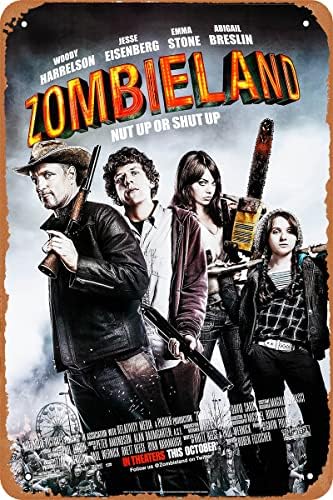 Zombieland Movie Metal Tin Sign Vintage Wall Decor Sign for Home Bar Pub Man Cave Horror Movie Poster 8x12 Inch