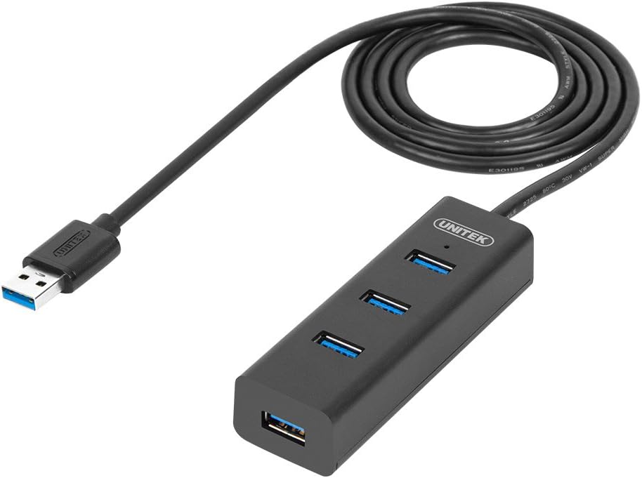 Unitek USB Extension Cable with Micro USB Charging Power Port, Portable USB 3.0 4-Port Data Hub Extender Cord for Oculus Sensor, Gaming Controller, Logitech HD Laptop Webcam, Printer, Scanner (4ft)