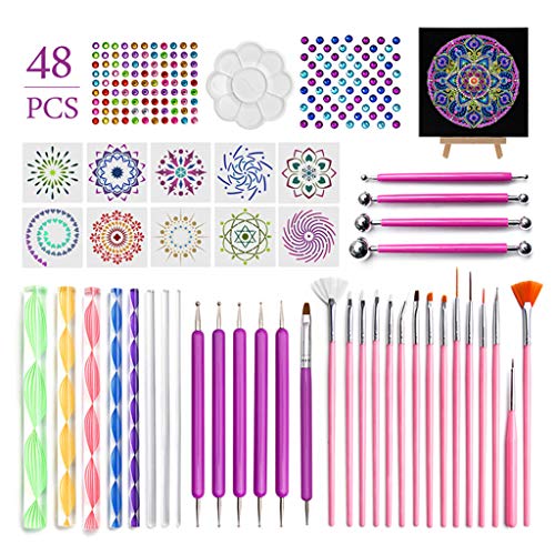 angwang Conjunto de 48 peças de ferramentas de pontilhamento de mandala para pintura de pedras, estê