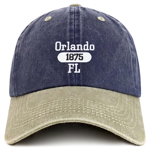 Trendy Apparel Shop Orlando Est.1875 Embroidered Pigment Dyed Cotton Baseball Cap - Navy Khaki