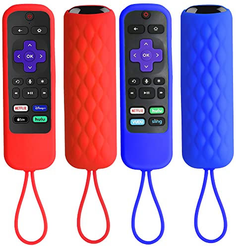 TOKERSE 2 Pack Silicone Case Compatible for Roku Express/Streaming Stick/Premiere - Remote Cover Compatible with TCL Roku Smart TV Remote Control Replacement Sleeve Skin Cover Case - Red Dark Blue