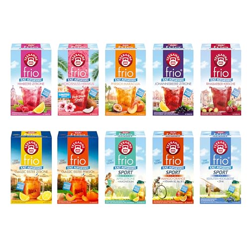 Teekanne frio 10er Pack - mit allen neuen Sorten | Kaltaufguss | Sommertee (10 x 18 Teebeutel)