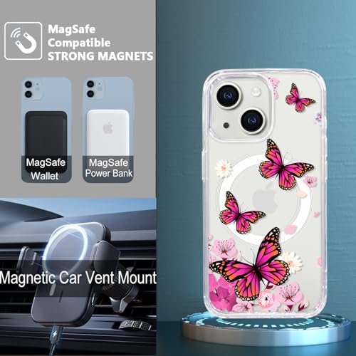 Cioroper Magnetic Phone Case for iPhone 13/14,Red Butterfly Floral Design,Compatible with MagSafe,Military-Grade Drop Tested,Shockproof Protective Slim Cover for iPhone 13/14 6.1 inch Women Girls — view 4
