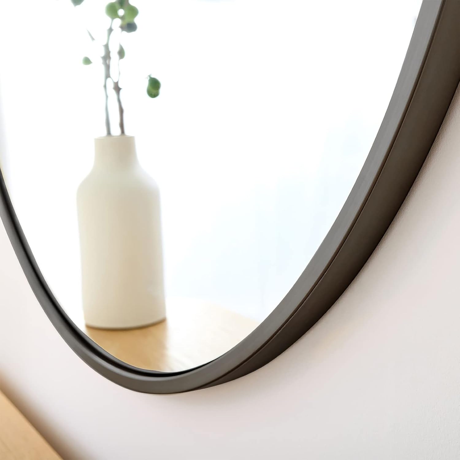 Round Mirror, 48''Black Metal Frame Wall Mirrors for Bathroom,Entryway