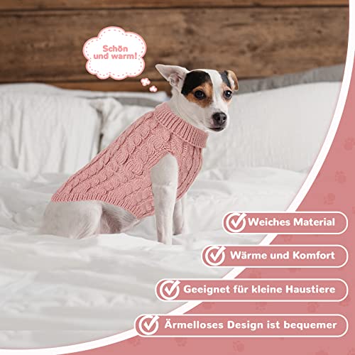 Hundepullover Haustier Pullove, Winter Warmer Hund Katzenpullover, Kleine Hunde Rollkragen Strickpullover, Strickpullover Oberbekleidung für Kleine Mittelgroße Hunde und Katzen(Rosa M)