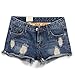 Weigou Women Short Jeans Retro Hole Burr Loose Large size Women Shorts Fenim Low Waist Shorts (M(Size 28), Blue)